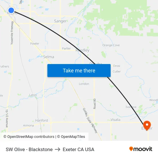 SW Olive - Blackstone to Exeter CA USA map