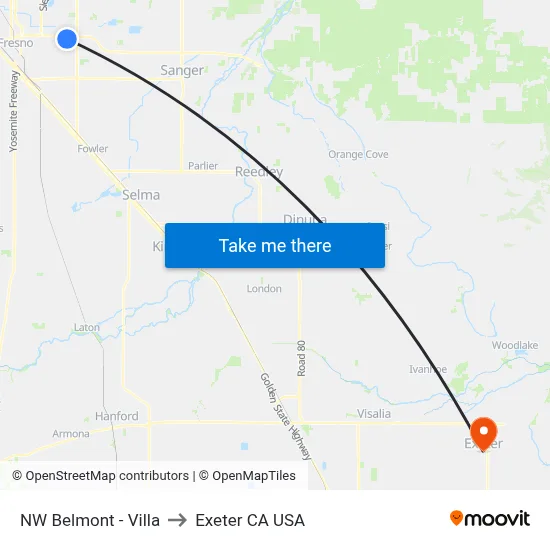 NW Belmont - Villa to Exeter CA USA map