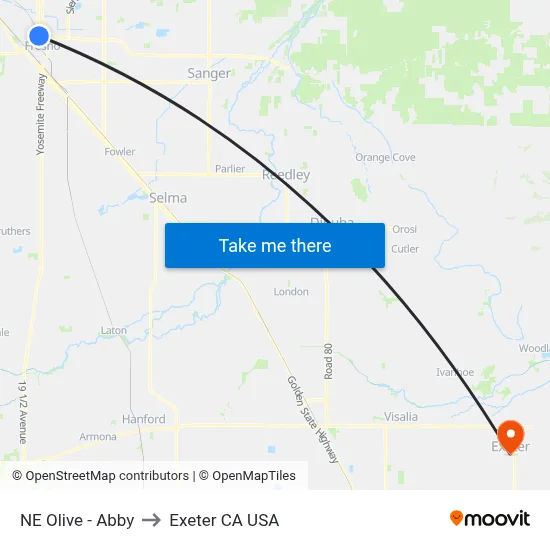 NE Olive - Abby to Exeter CA USA map