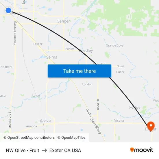 NW Olive - Fruit to Exeter CA USA map