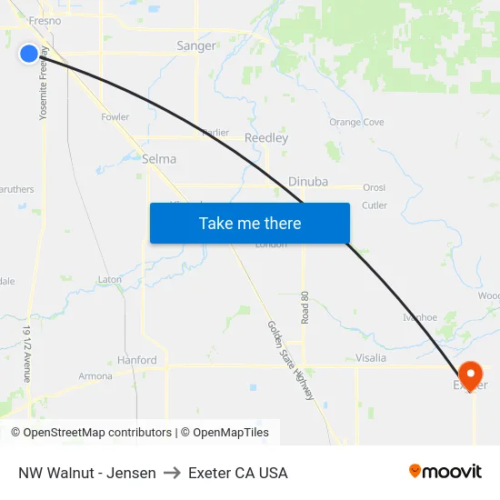 NW Walnut - Jensen to Exeter CA USA map