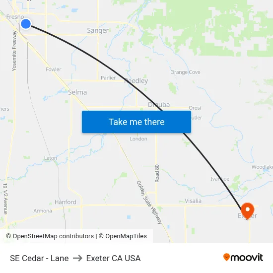 SE Cedar - Lane to Exeter CA USA map