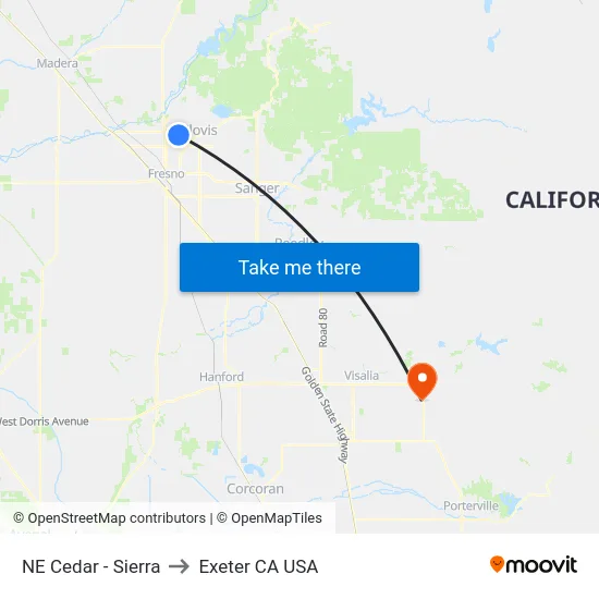 NE Cedar - Sierra to Exeter CA USA map