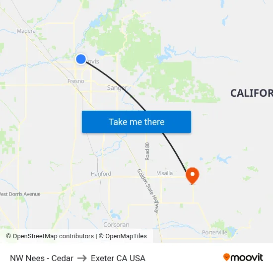 NW Nees - Cedar to Exeter CA USA map