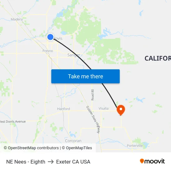 NE Nees - Eighth to Exeter CA USA map