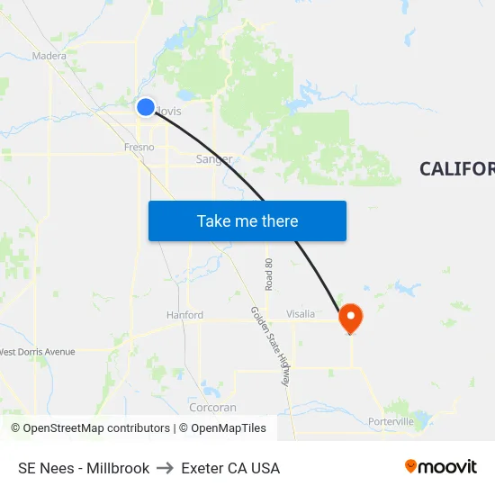 SE Nees - Millbrook to Exeter CA USA map