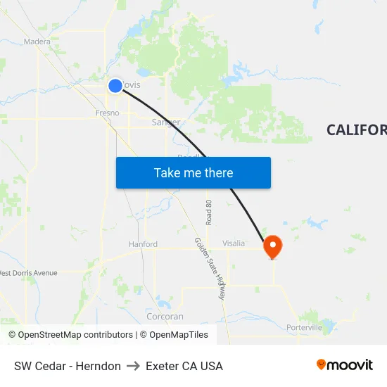 SW Cedar - Herndon to Exeter CA USA map
