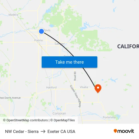 NW Cedar - Sierra to Exeter CA USA map