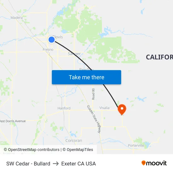 SW Cedar - Bullard to Exeter CA USA map