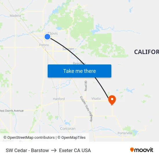 SW Cedar - Barstow to Exeter CA USA map