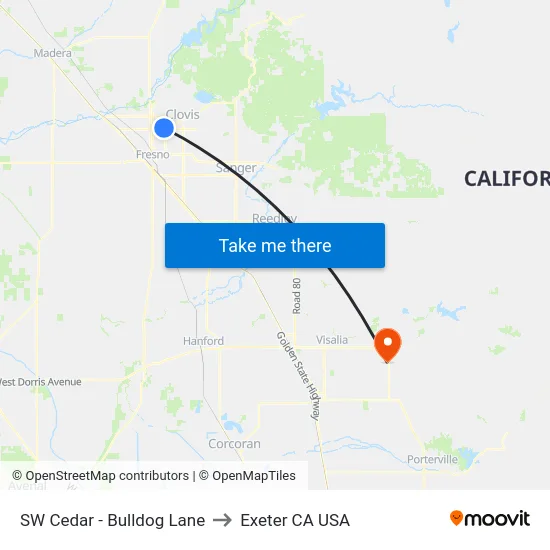 SW Cedar - Bulldog Lane to Exeter CA USA map