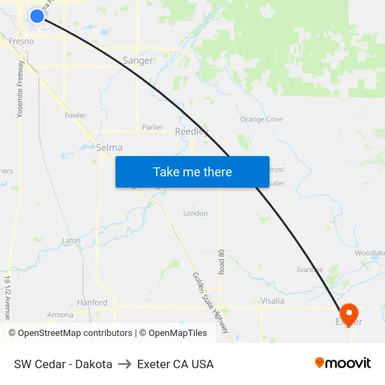 SW Cedar - Dakota to Exeter CA USA map