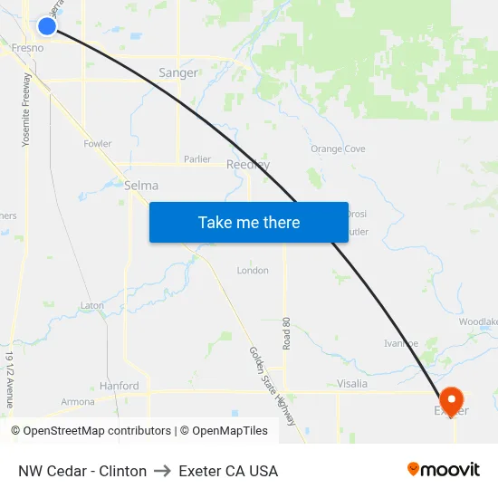 NW Cedar - Clinton to Exeter CA USA map