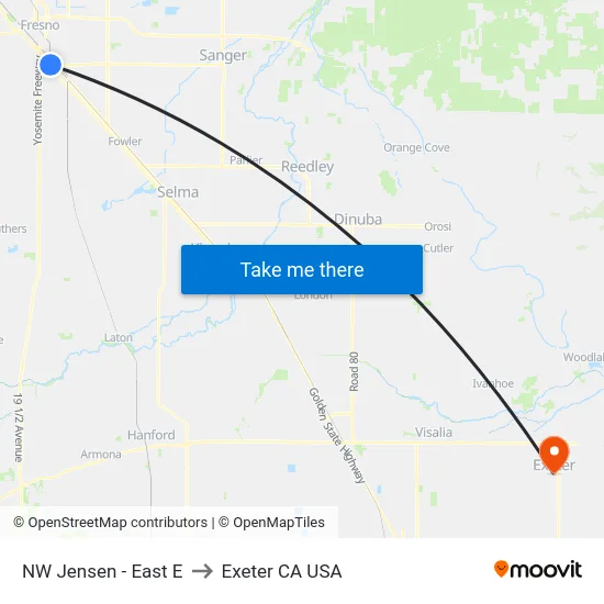 NW Jensen - East E to Exeter CA USA map