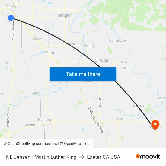 NE Jensen - Martin Luther King to Exeter CA USA map