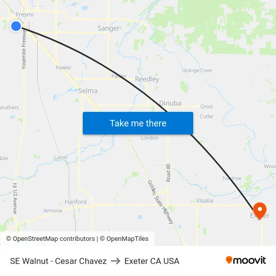 SE Walnut - Cesar Chavez to Exeter CA USA map