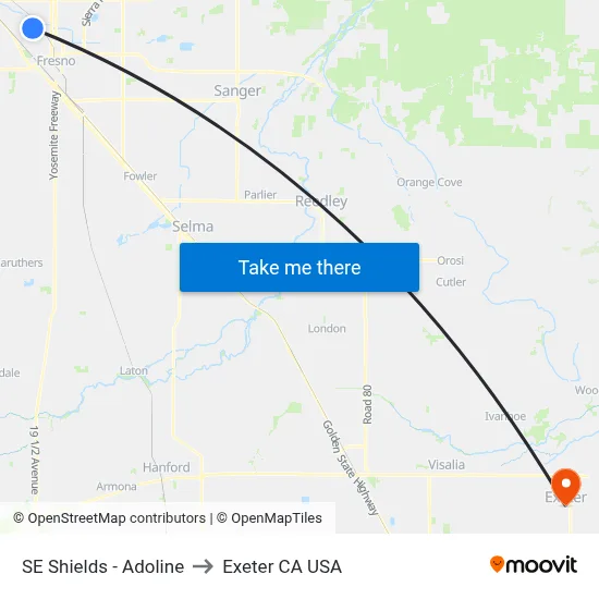 SE Shields - Adoline to Exeter CA USA map