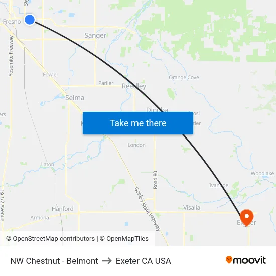 NW Chestnut - Belmont to Exeter CA USA map