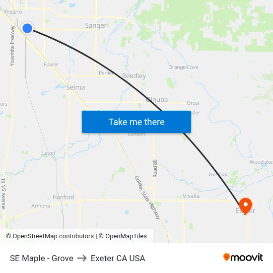 SE Maple - Grove to Exeter CA USA map