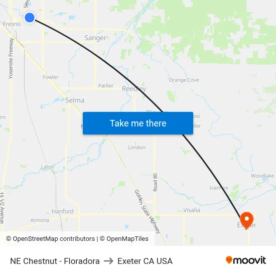 NE Chestnut - Floradora to Exeter CA USA map