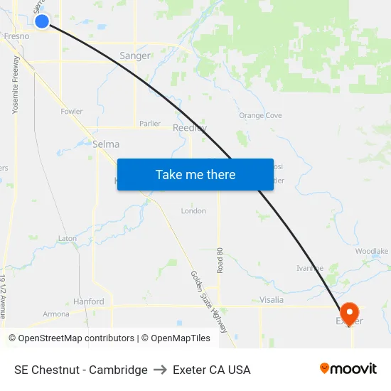 SE Chestnut - Cambridge to Exeter CA USA map