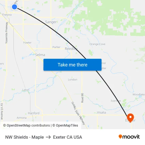 NW Shields - Maple to Exeter CA USA map