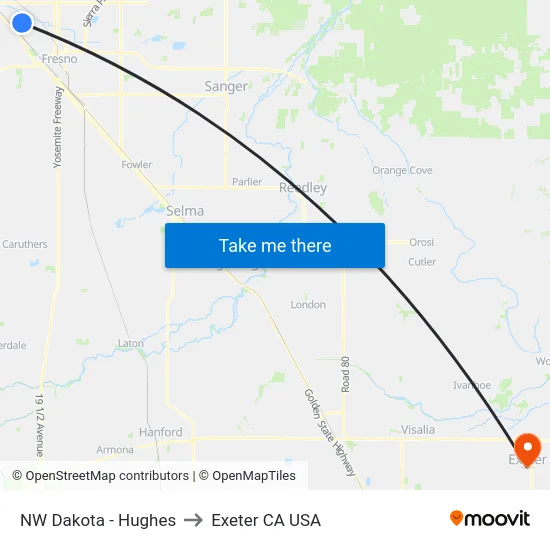 NW Dakota - Hughes to Exeter CA USA map