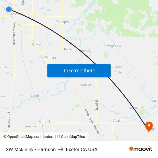 SW Mckinley - Harrison to Exeter CA USA map