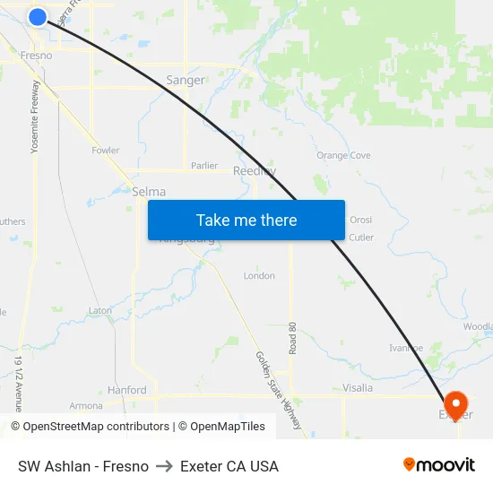 SW Ashlan - Fresno to Exeter CA USA map
