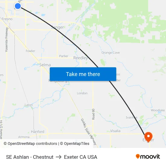 SE Ashlan - Chestnut to Exeter CA USA map