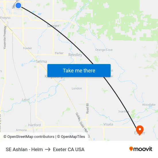 SE Ashlan - Helm to Exeter CA USA map
