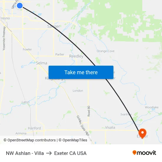NW Ashlan - Villa to Exeter CA USA map