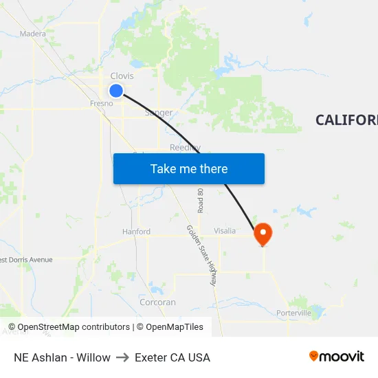 NE Ashlan - Willow to Exeter CA USA map