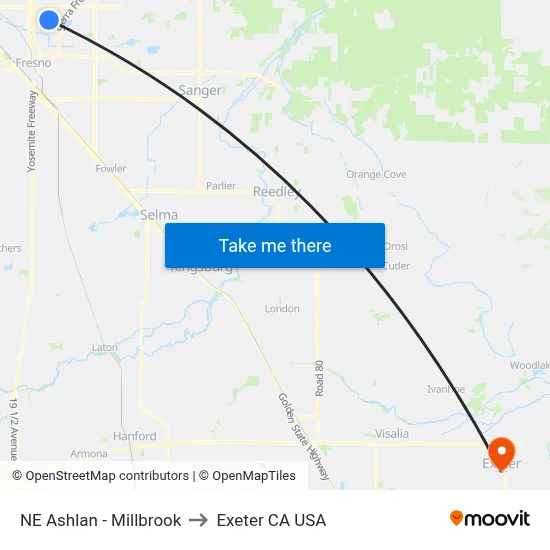 NE Ashlan - Millbrook to Exeter CA USA map