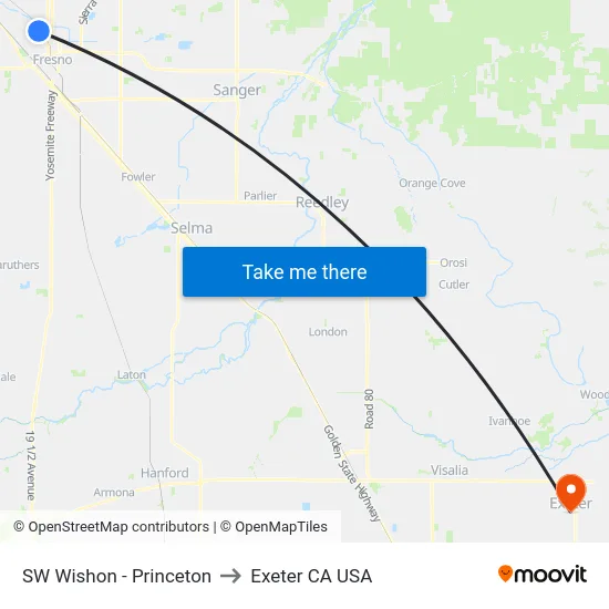 SW Wishon - Princeton to Exeter CA USA map