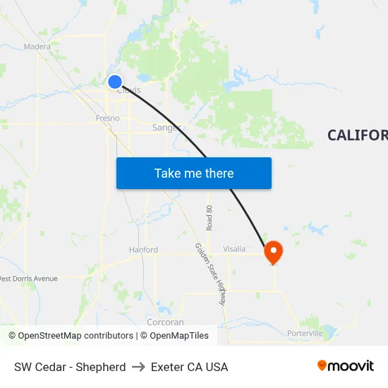 SW Cedar - Shepherd to Exeter CA USA map