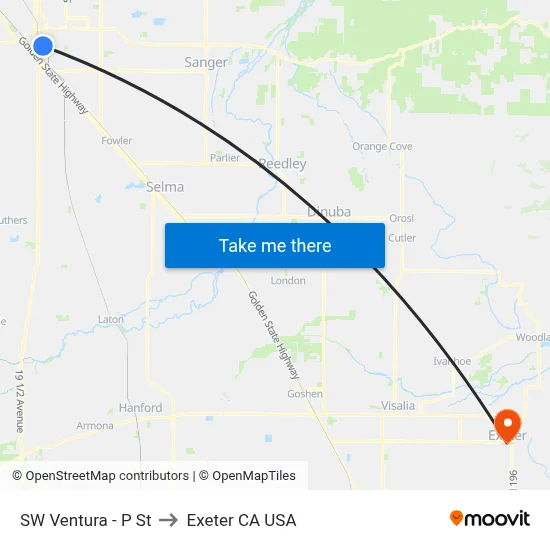 SW Ventura - P St to Exeter CA USA map