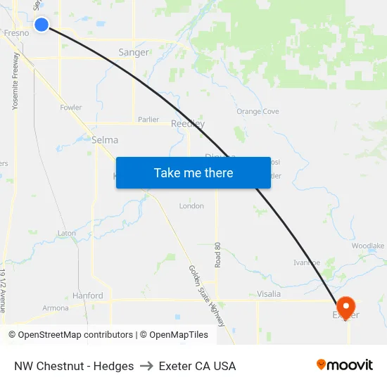 NW Chestnut - Hedges to Exeter CA USA map