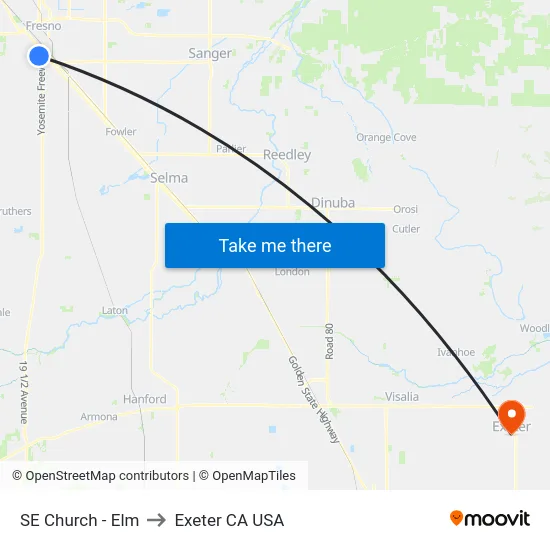 SE Church - Elm to Exeter CA USA map