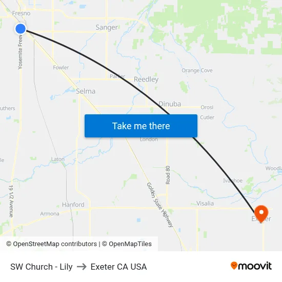 SW Church - Lily to Exeter CA USA map