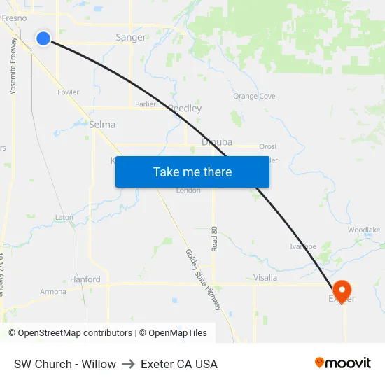 SW Church - Willow to Exeter CA USA map