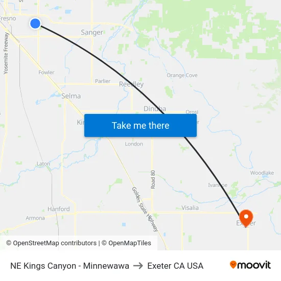 NE Kings Canyon - Minnewawa to Exeter CA USA map