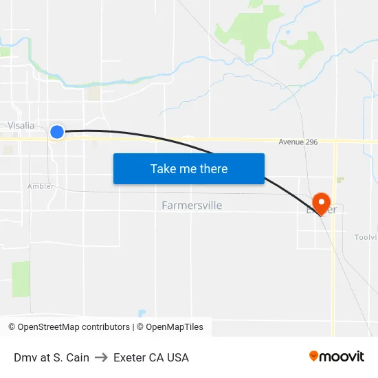 Dmv at S. Cain to Exeter CA USA map