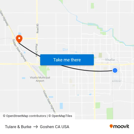 Tulare & Burke to Goshen CA USA map