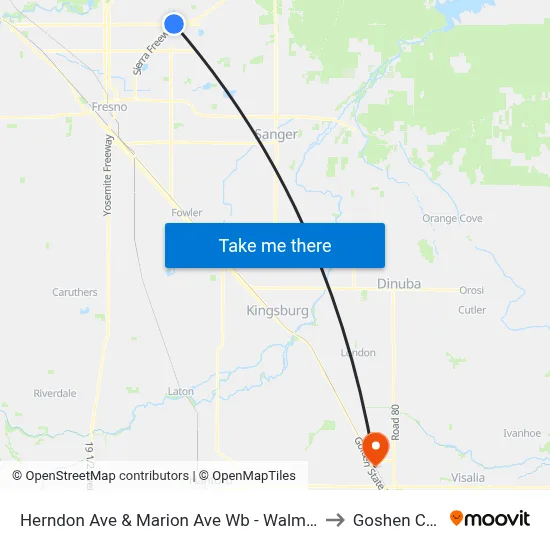 Herndon Ave & Marion Ave Wb - Walmart Supercenter to Goshen CA USA map
