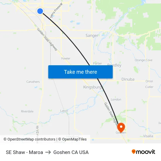 SE Shaw - Maroa to Goshen CA USA map