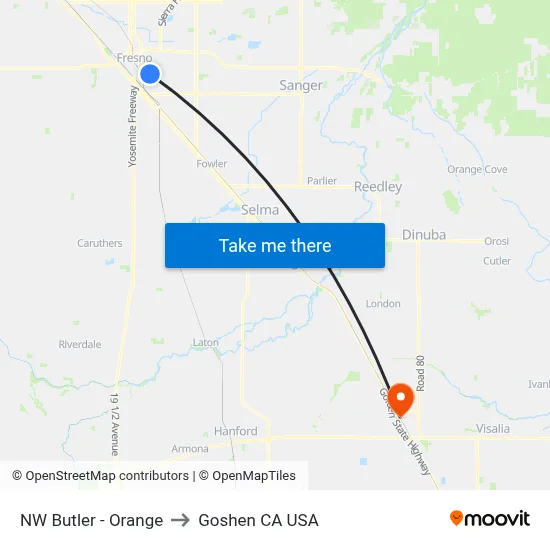 NW Butler - Orange to Goshen CA USA map
