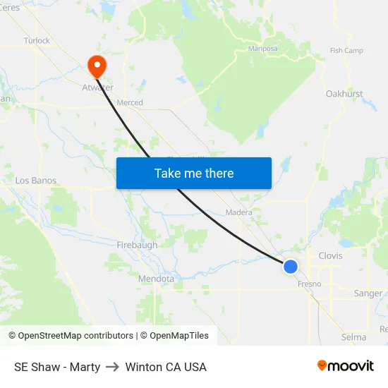 SE Shaw - Marty to Winton CA USA map