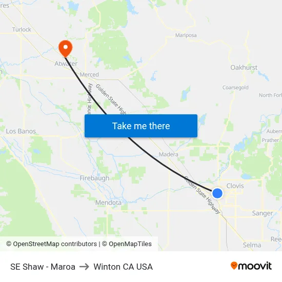 SE Shaw - Maroa to Winton CA USA map