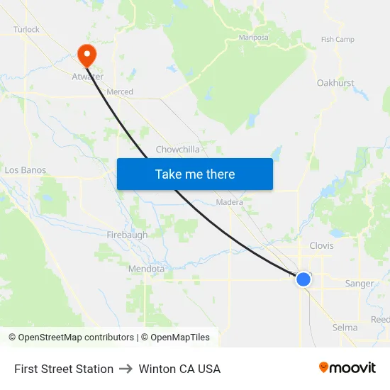 First Street Station to Winton CA USA map